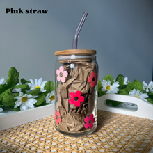 Load image into Gallery viewer, Monochrome Pink flowers - 16 oz Glass Cup
