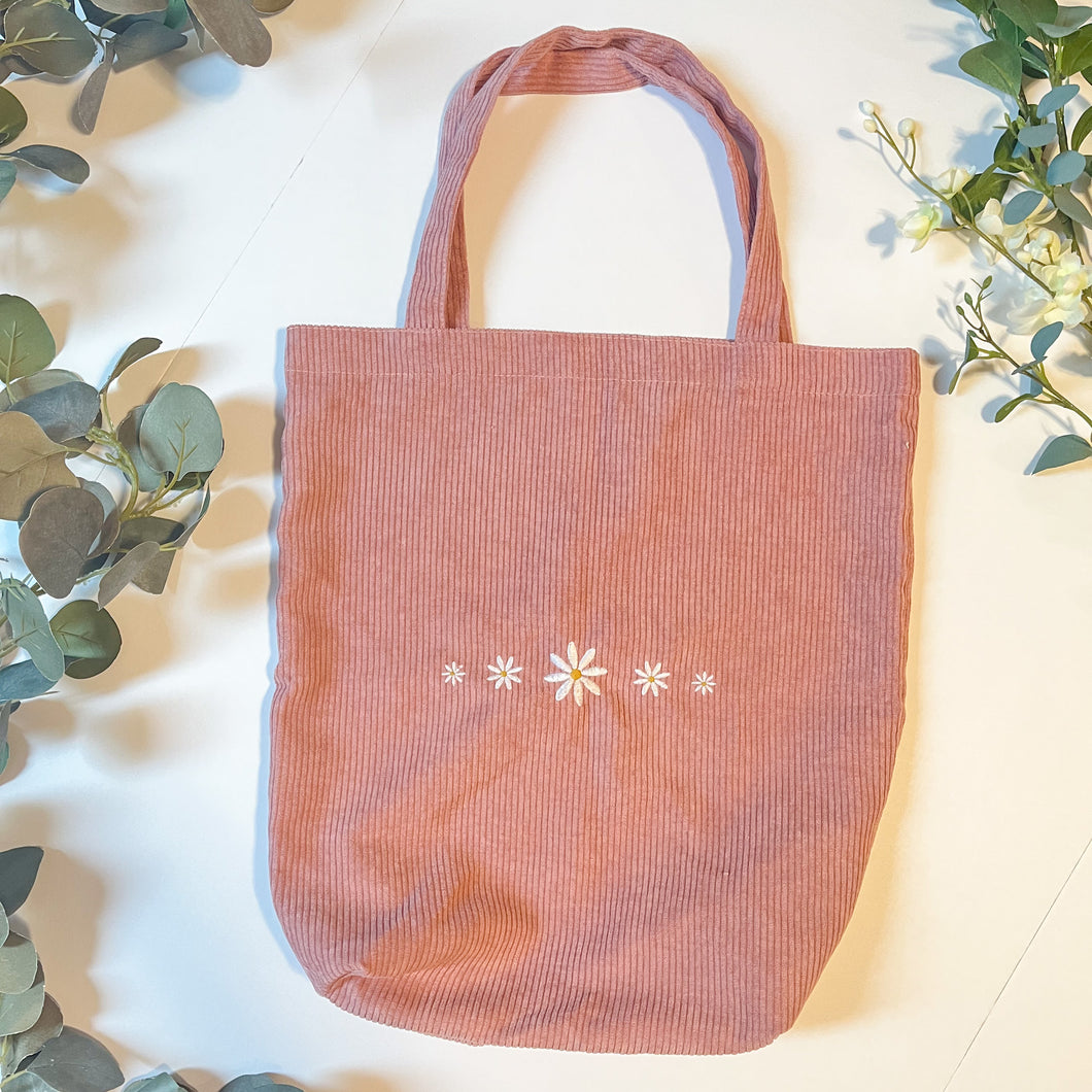 Daisies Corduroy Embroidered Tote