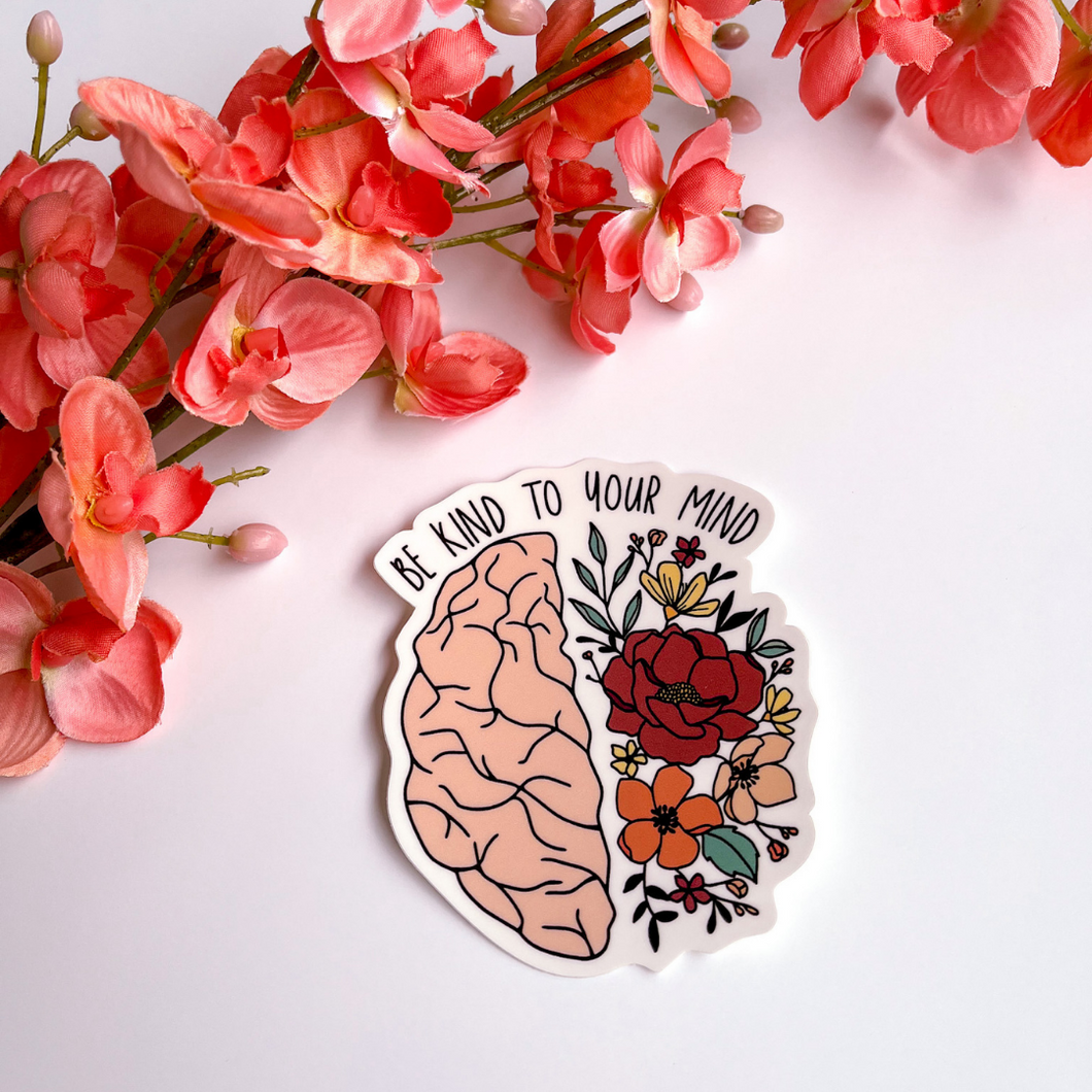 Be kind to your mind Floral Brain Sticker